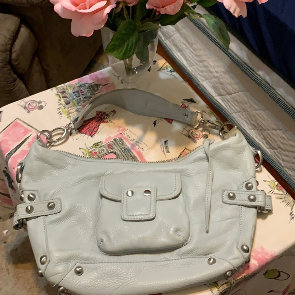 Light pale blue Linea Pelle handbag used medium size